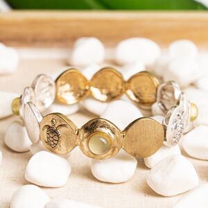 Gold & Silver Toned Stretch Bracelet w/ Sea Accents